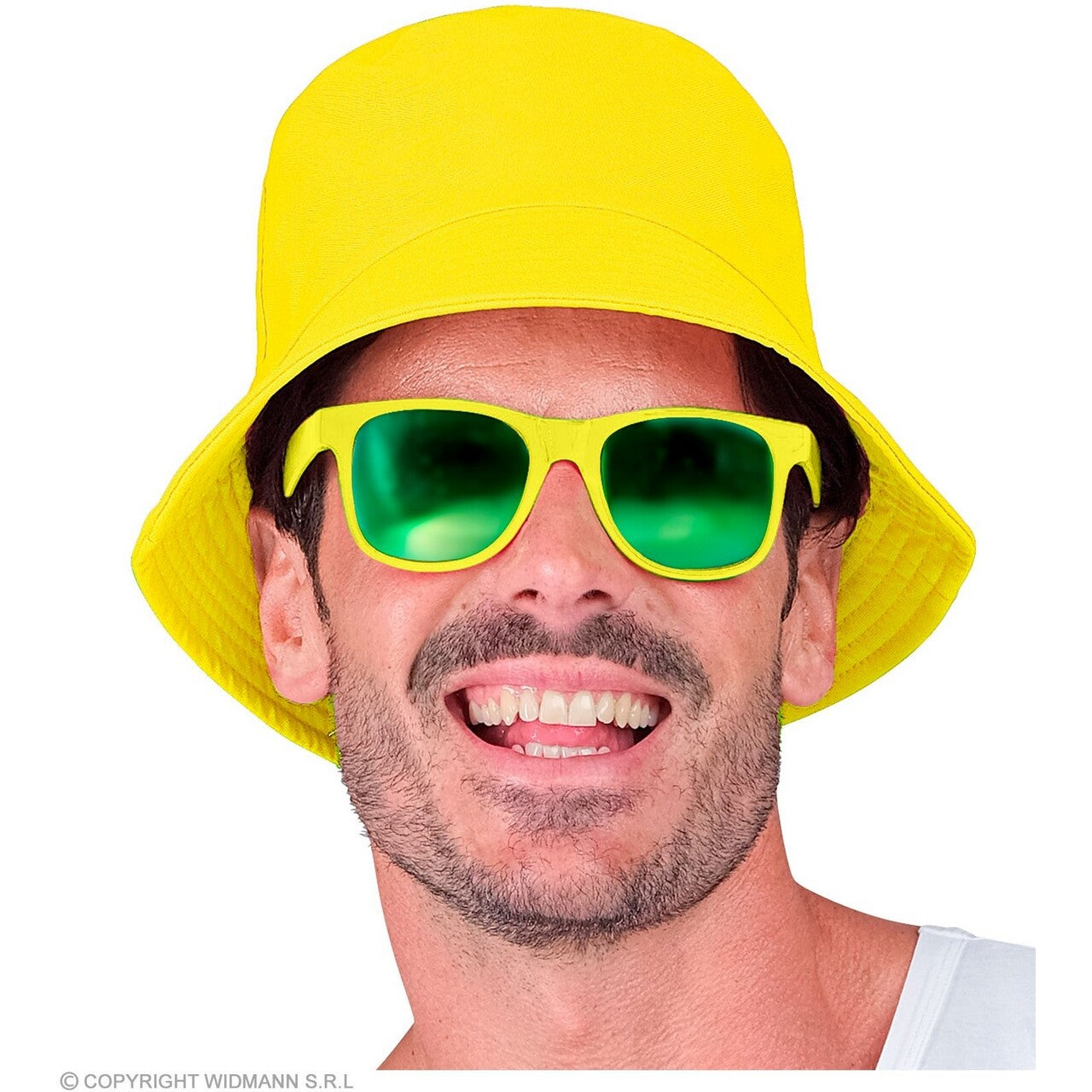 Op deze afbeelding zie je een Accessoires, van het merk Widmann. Bucket Hat Neon Geel Pop Festival