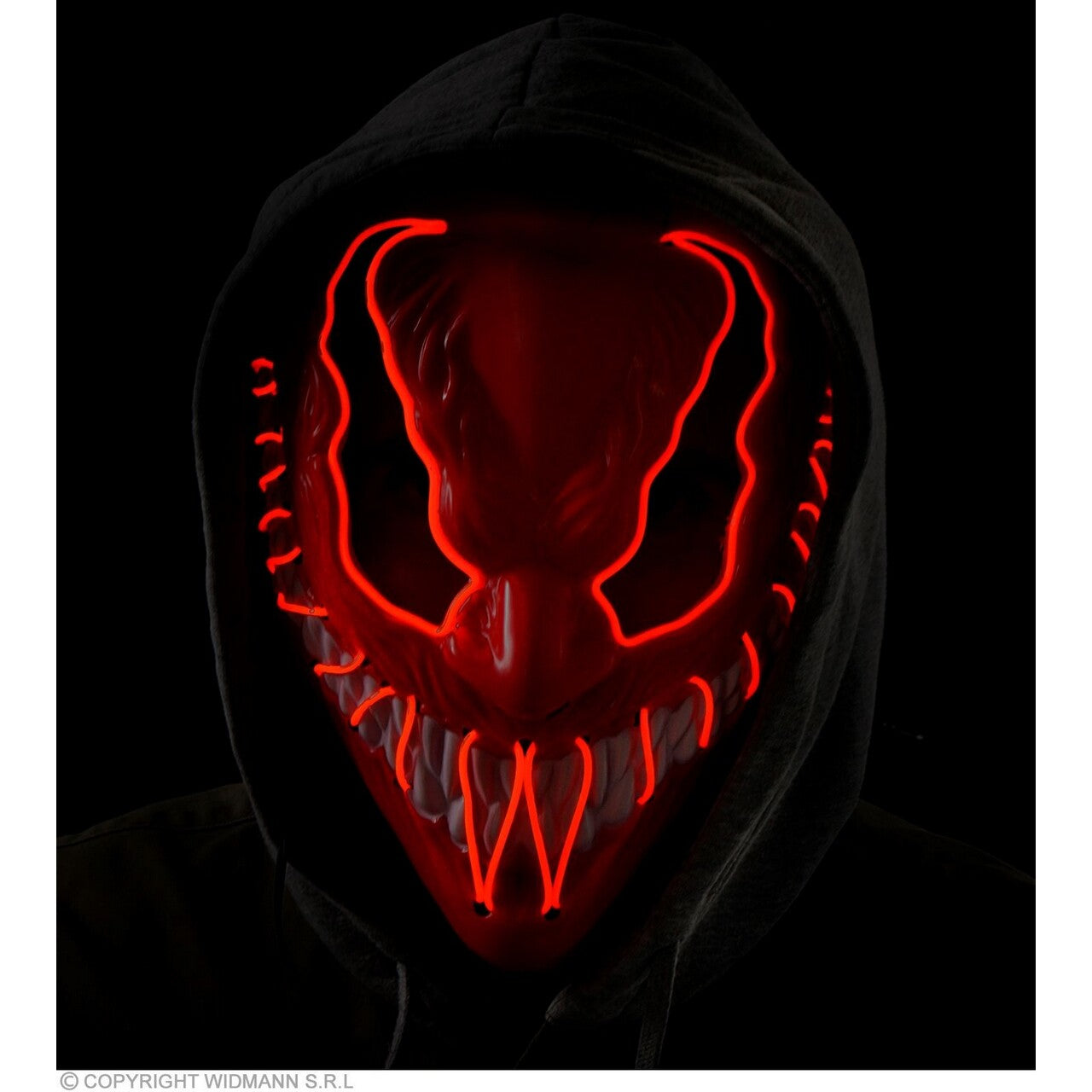 Op deze afbeelding zie je een Accessoires, van het merk Widmann. Masker Venom Monster Met Rood Licht
