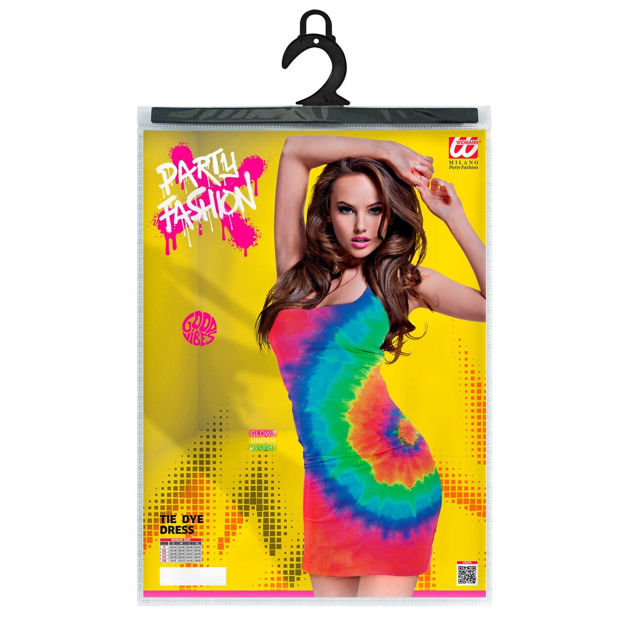 Op deze afbeelding zie je een Kostuums, van het merk Widmann. Colour Bomb Tie Dye Hippie Jurk Vrouw