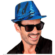 Op deze afbeelding zie je een Accessoires, van het merk Widmann. Pailletten Gangster Hoed Blauwe Oceaan Blauw