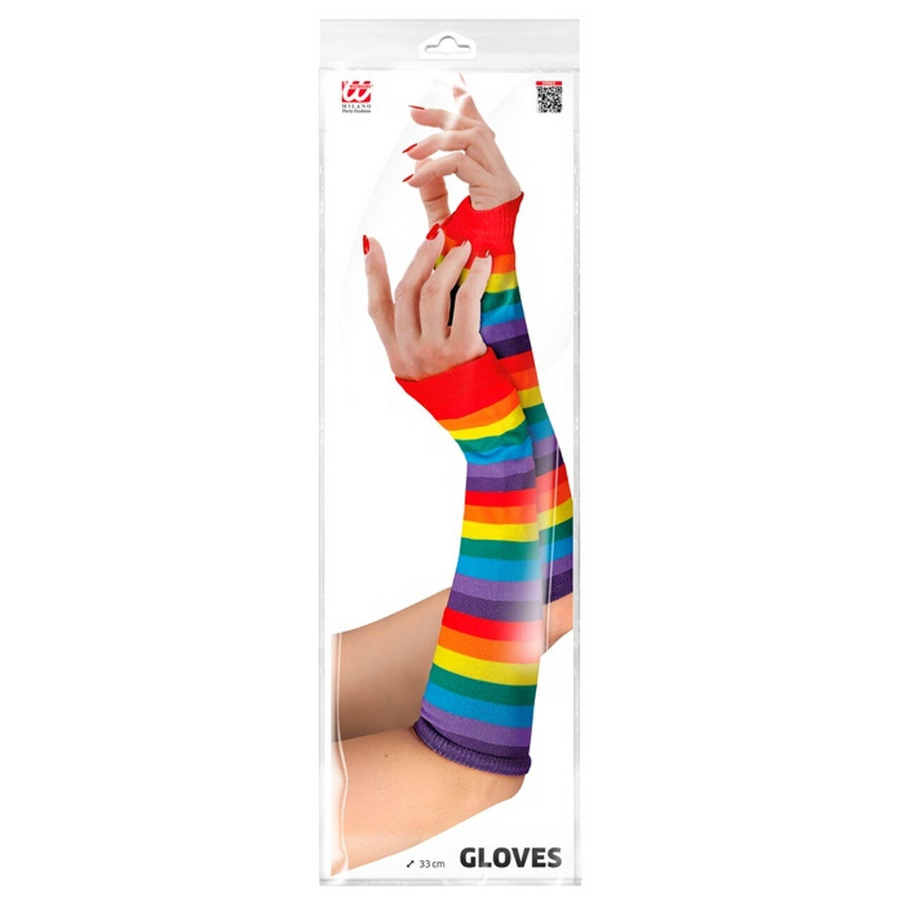 Op deze afbeelding zie je een Accessoires, van het merk Widmann. Vingerloze Lange Handschoenen Rainbow Stripes