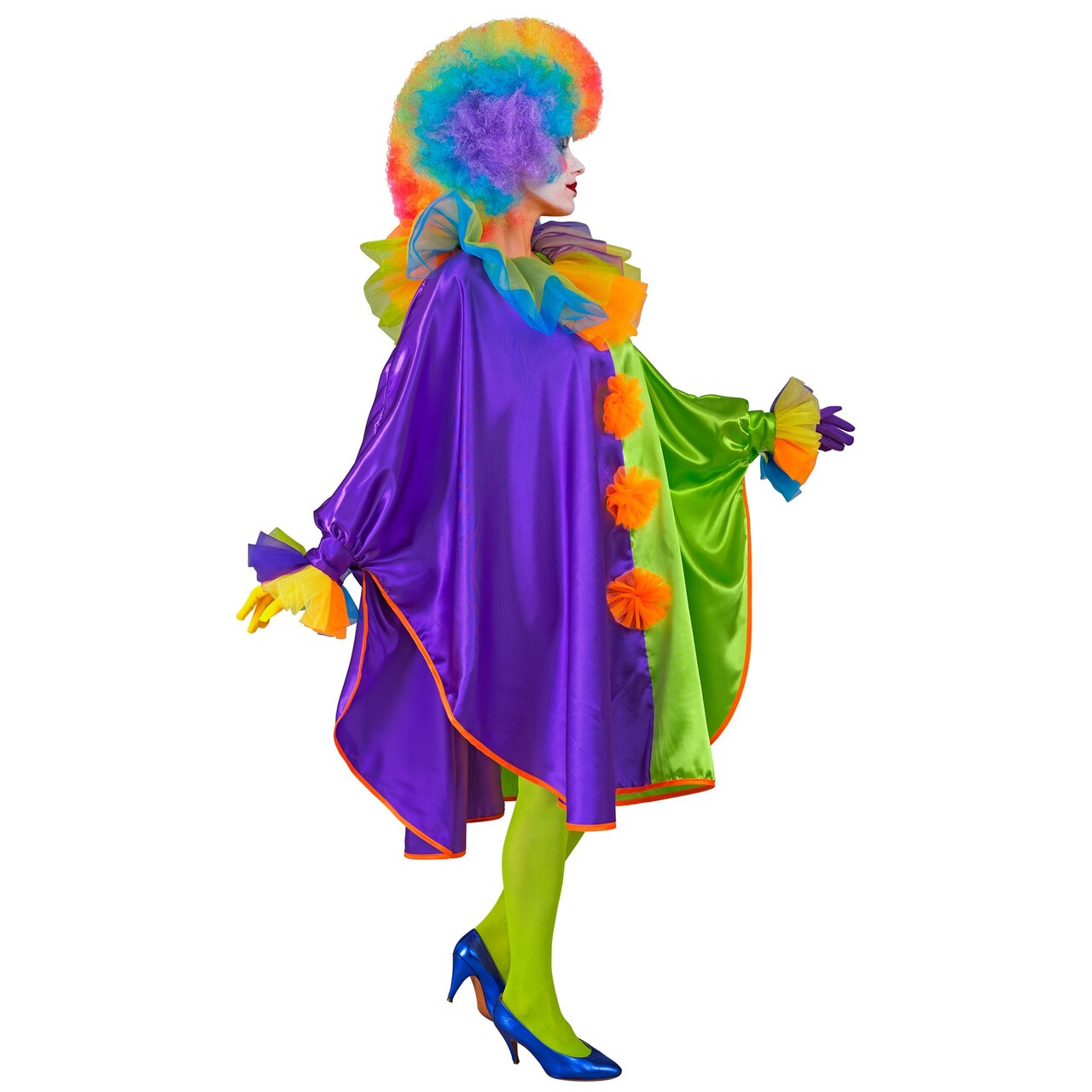 Op deze afbeelding zie je een Kostuums, van het merk Widmann. Poncho Clown Paars Groen Vrouw Kostuum