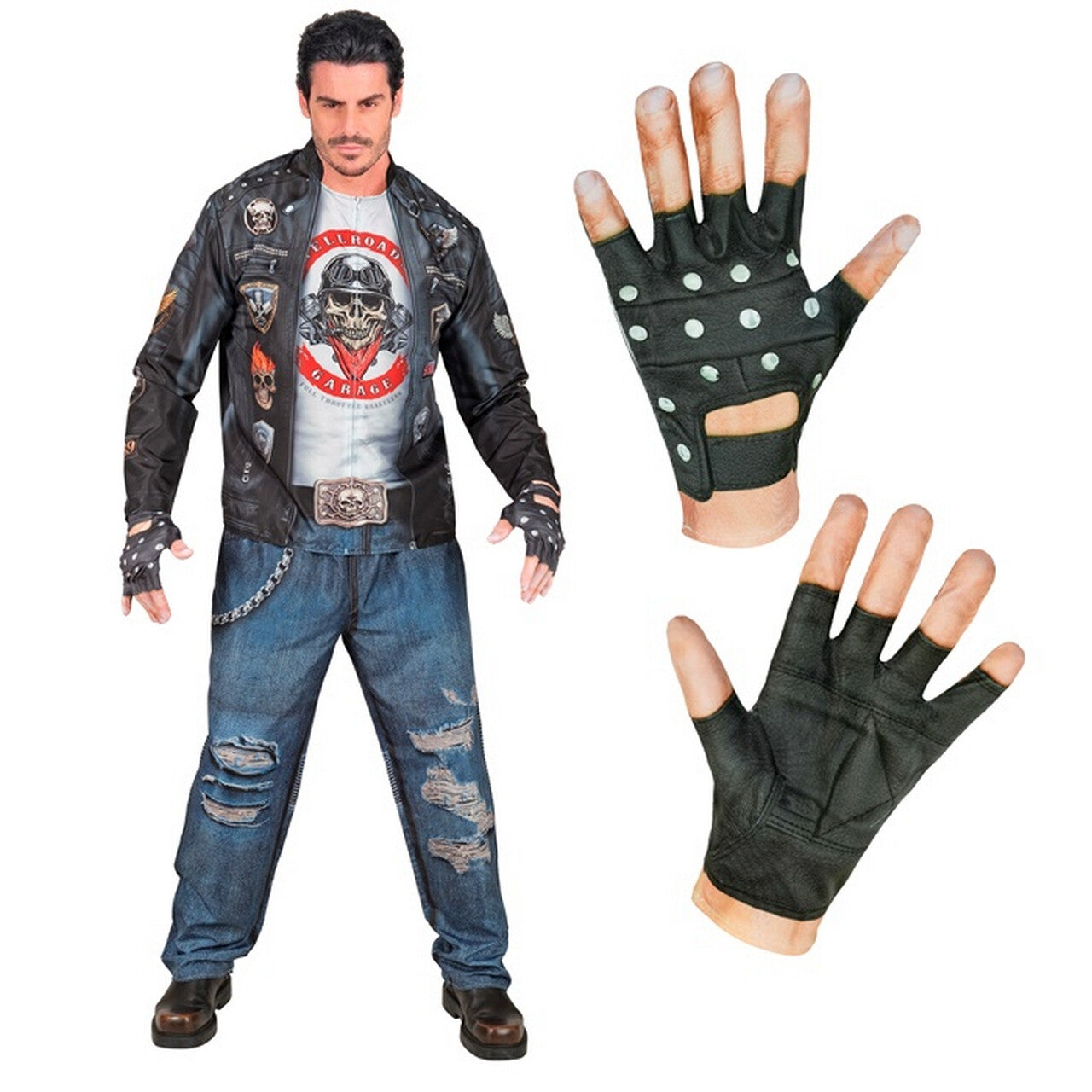 Op deze afbeelding zie je een Kostuums, van het merk Widmann. Biker Speed Demon Man Kostuum