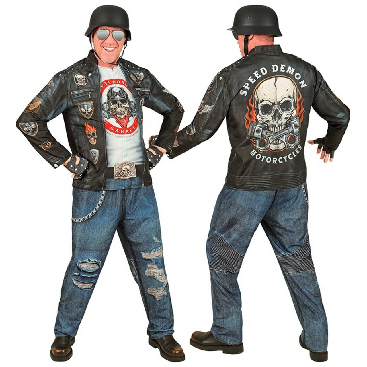 Op deze afbeelding zie je een Kostuums, van het merk Widmann. Biker Speed Demon Man Kostuum