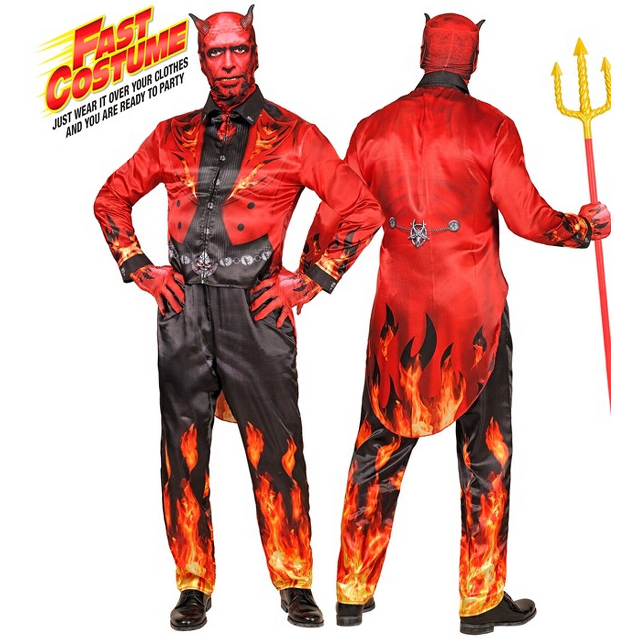 Op deze afbeelding zie je een Kostuums, van het merk Widmann. Devil On Fire Man Kostuum