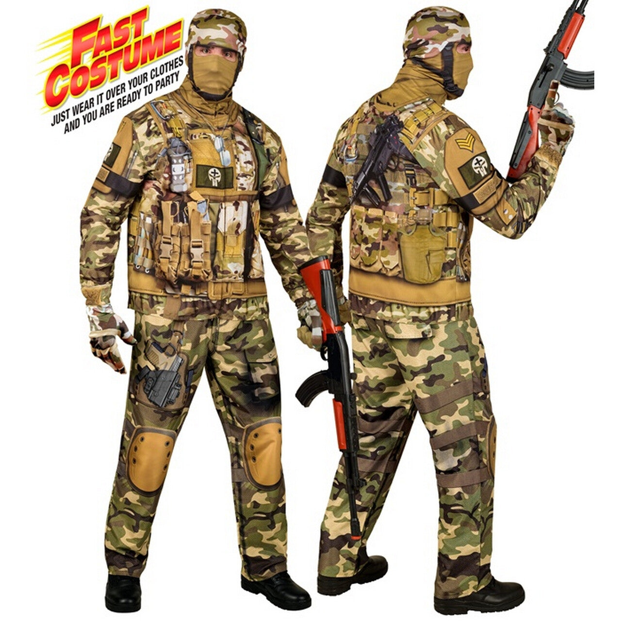 Op deze afbeelding zie je een Kostuums, van het merk Widmann. Special Ops Militair Brave Rick Man Kostuum