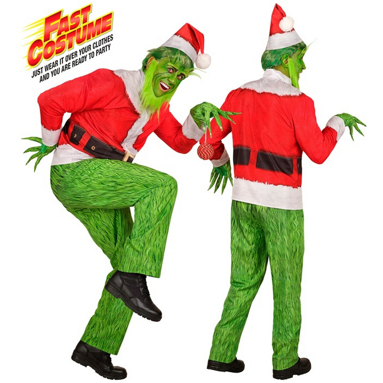 Op deze afbeelding zie je een Kostuums, van het merk Widmann. Groen Kerst Monster Grinch Man Kostuum