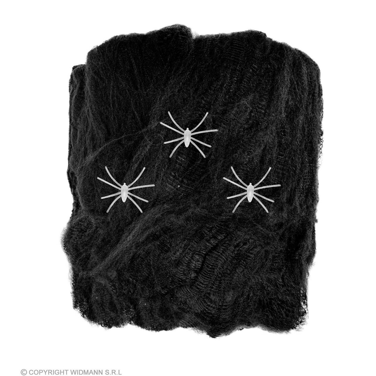 Op deze afbeelding zie je een Decoratie, van het merk Widmann. Spinnenweb Met 3 Glow In Te Dark Spinnen 50 Gram