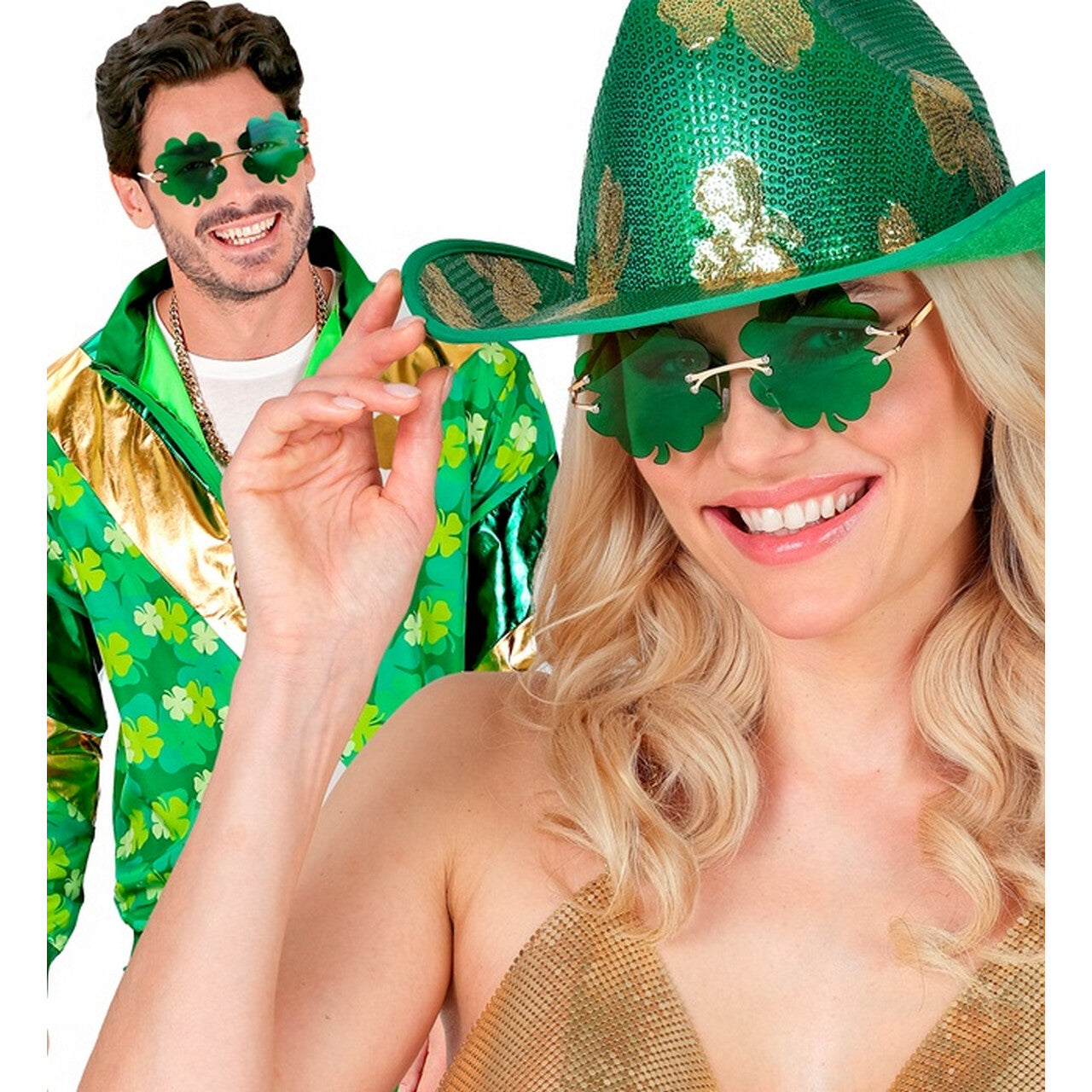 Op deze afbeelding zie je een Accessoires, van het merk Widmann. Groene Geluksbril Klavertje Vier