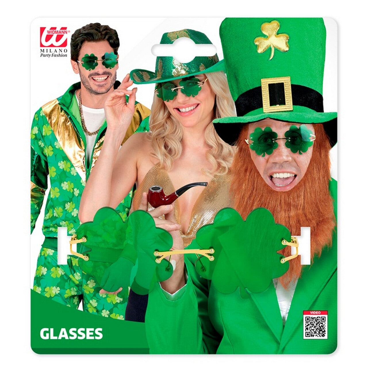 Op deze afbeelding zie je een Accessoires, van het merk Widmann. Groene Geluksbril Klavertje Vier