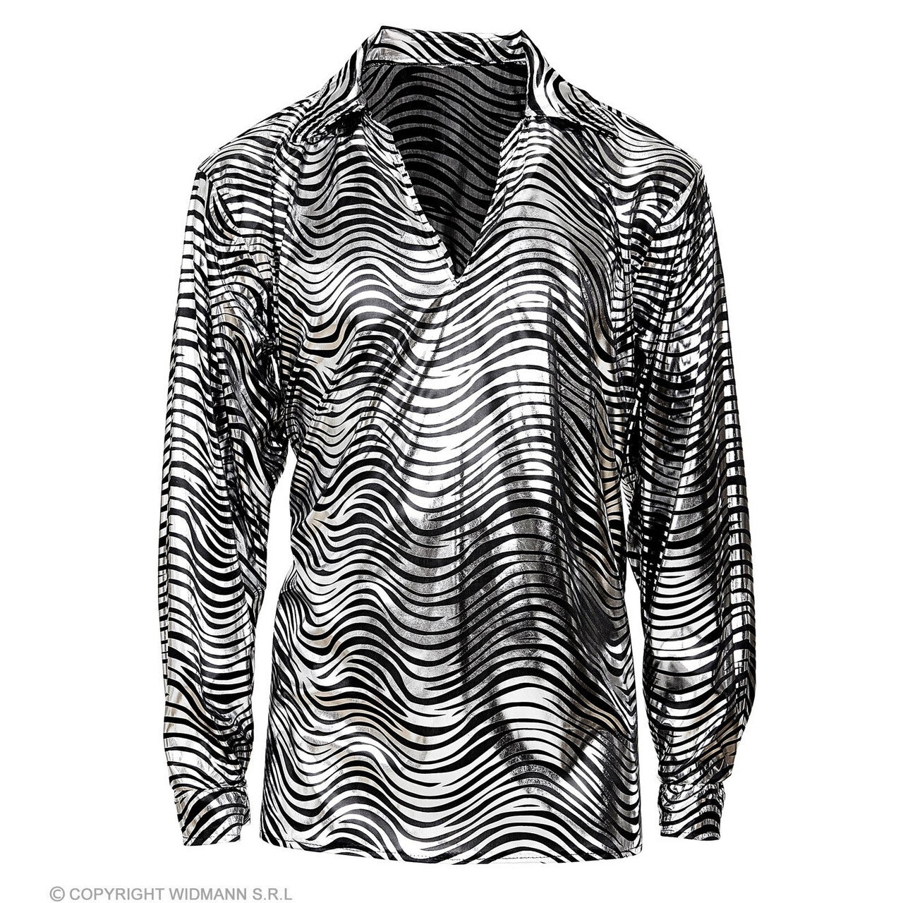 Op deze afbeelding zie je een Kostuums, van het merk Widmann. Exotische Jonathan Disco Shirt Zilver Man
