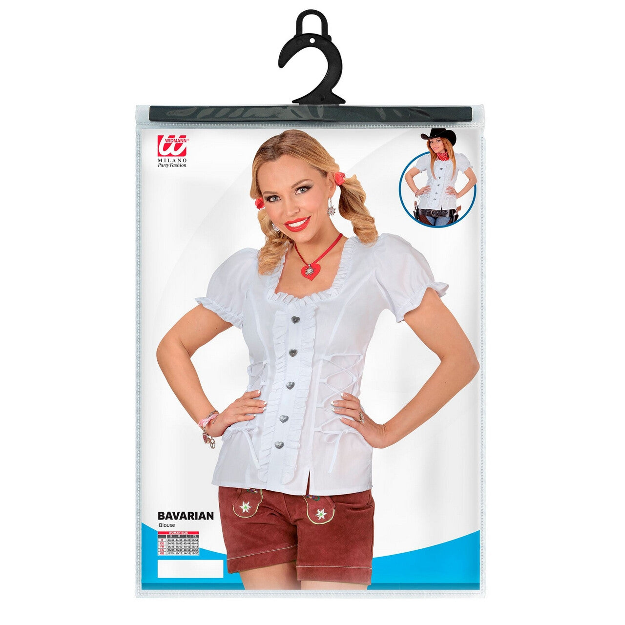 Op deze afbeelding zie je een Kostuums, van het merk Widmann. Witte Tiroler Blouse Anja Vrouw