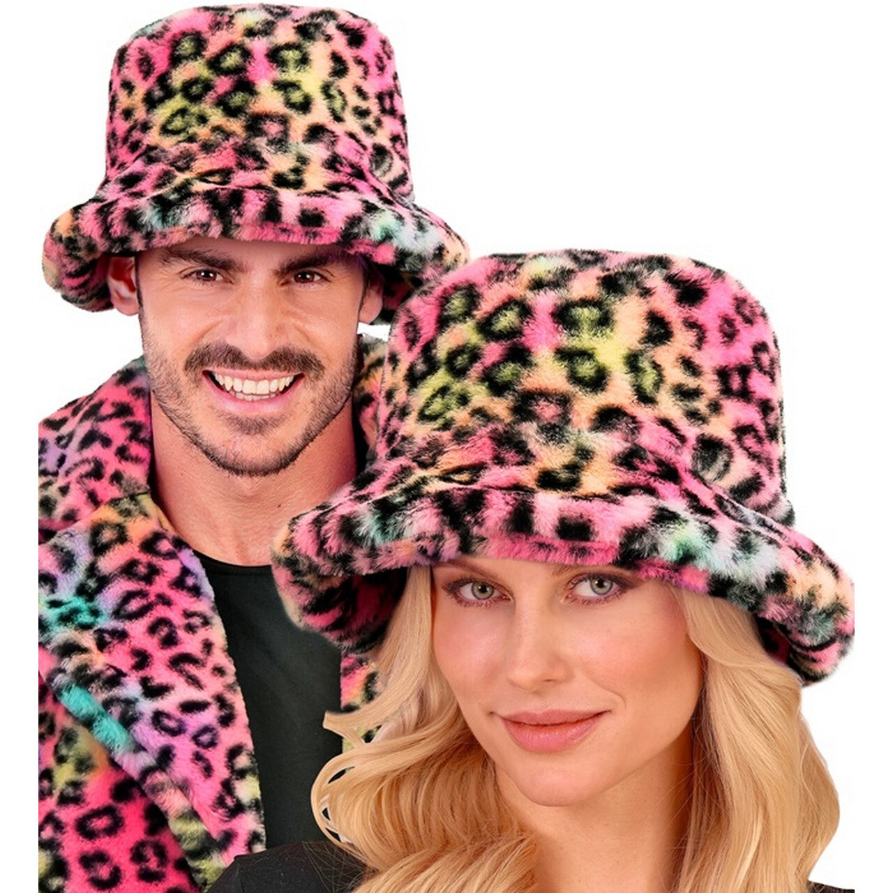 Op deze afbeelding zie je een Accessoires, van het merk Widmann. Foute Buckethat Pluche Luipaardprint