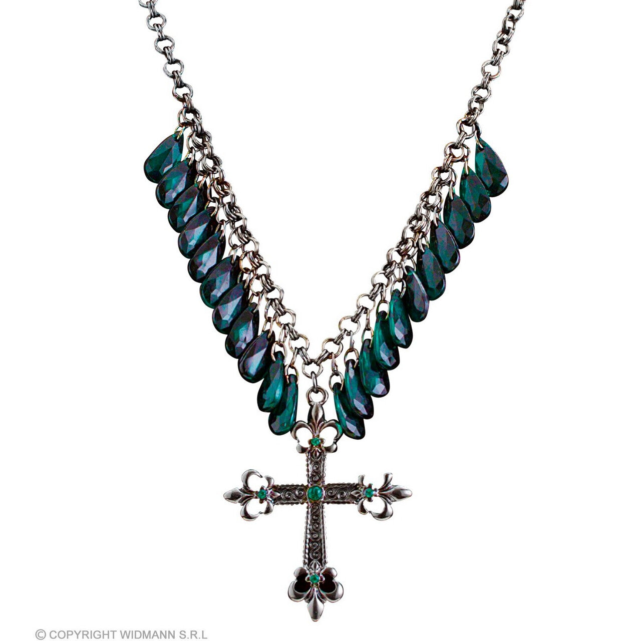 Op deze afbeelding zie je een Accessoires, van het merk Widmann. Smaragdgroene Stenen Met Kruis Ketting