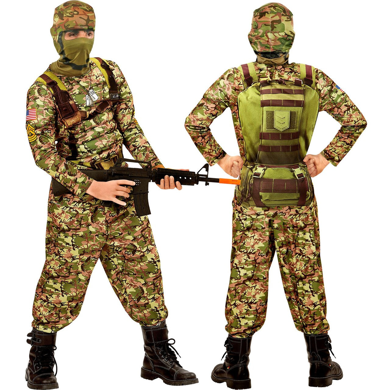 Op deze afbeelding zie je een Kostuums, van het merk Widmann. Zwaar Afgetrainde Special Force Soldaat Kind Kostuum