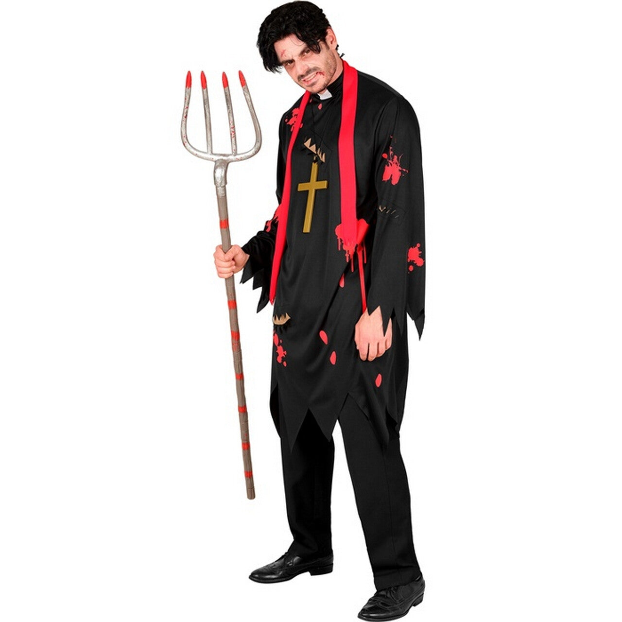 Op deze afbeelding zie je een Kostuums, van het merk Widmann. Gehavende Zombie Priester Man Kostuum