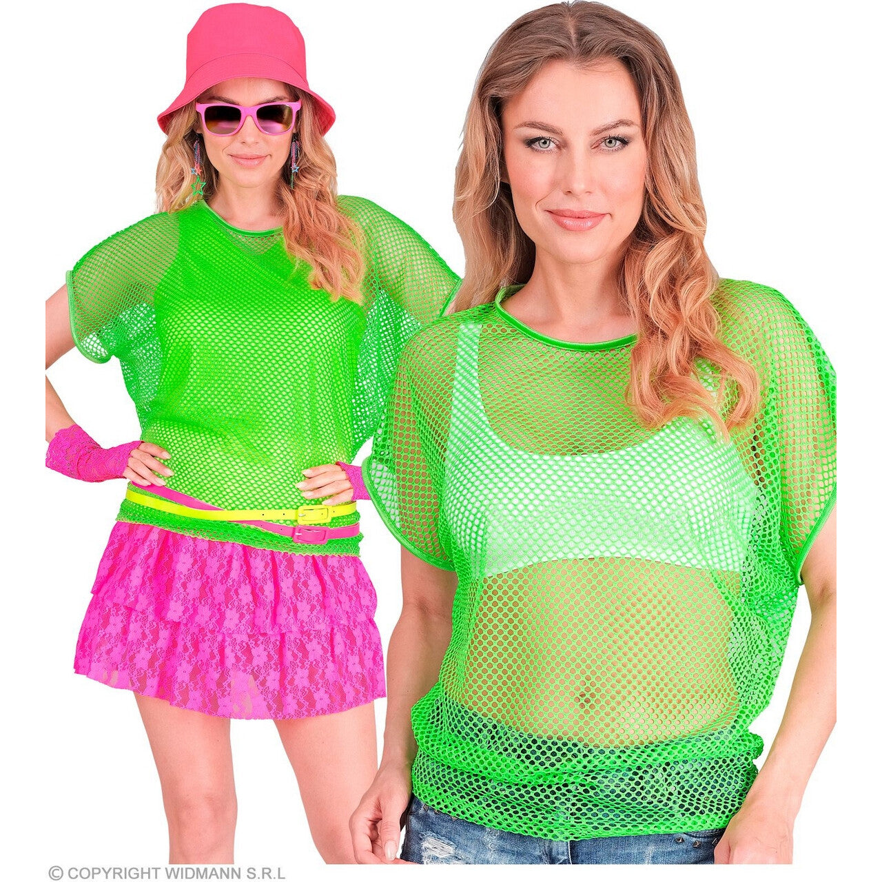 Op deze afbeelding zie je een Kostuums, van het merk Widmann. Visnet T-Shirt Neon Groen Vrouw