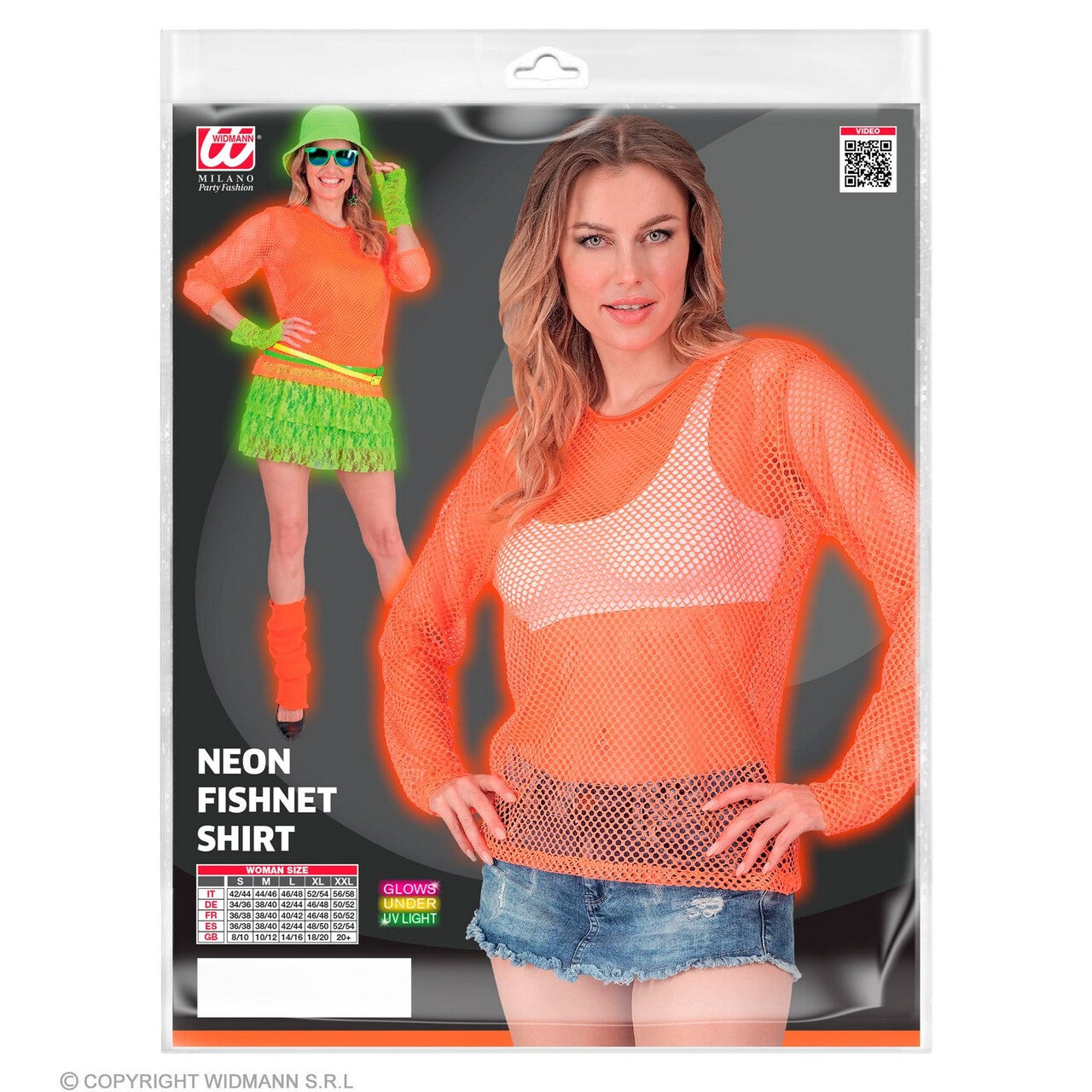 Op deze afbeelding zie je een Kostuums, van het merk Widmann. Visnet Shirt Neon Oranje Vrouw