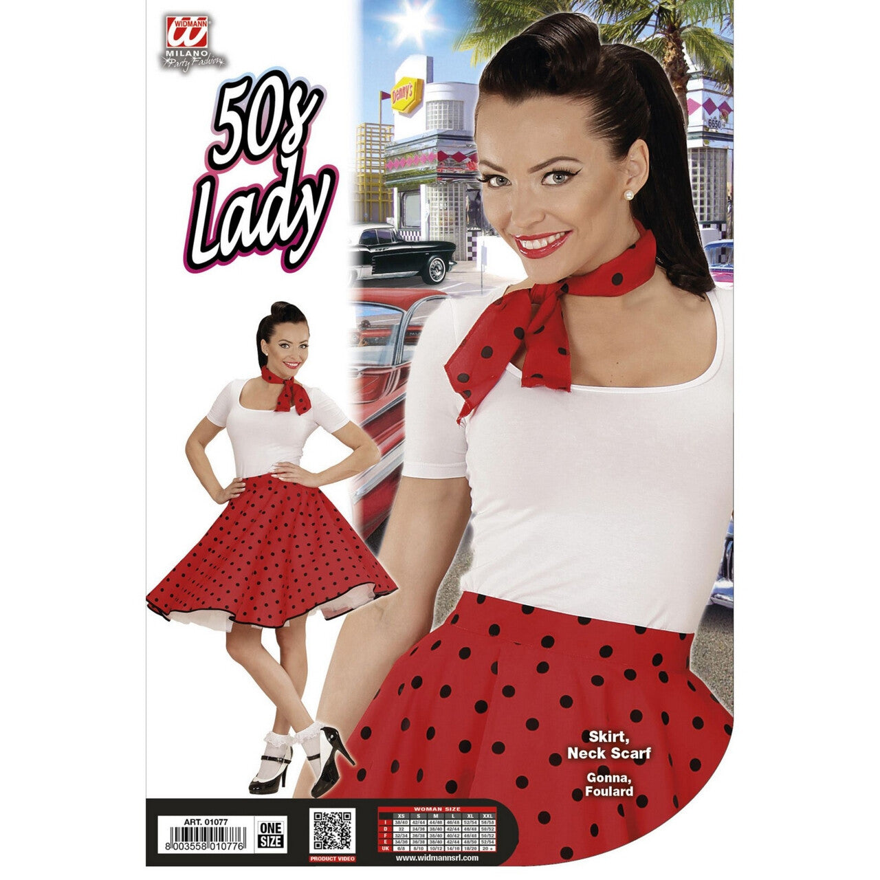 Op deze afbeelding zie je een Kostuums, van het merk Widmann. Red Doll 50s Rock And Roll Rok Met Nekband, Rood Vrouw Kostuum