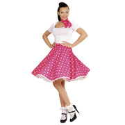 Op deze afbeelding zie je een Kostuums, van het merk Widmann. 50s Rock And Roll Rok Met Nekband, Roze Pink Jumper Vrouw Kostuum