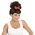 50s Pruik, Rock Pin Up Girl Zwart Met Rode Strik