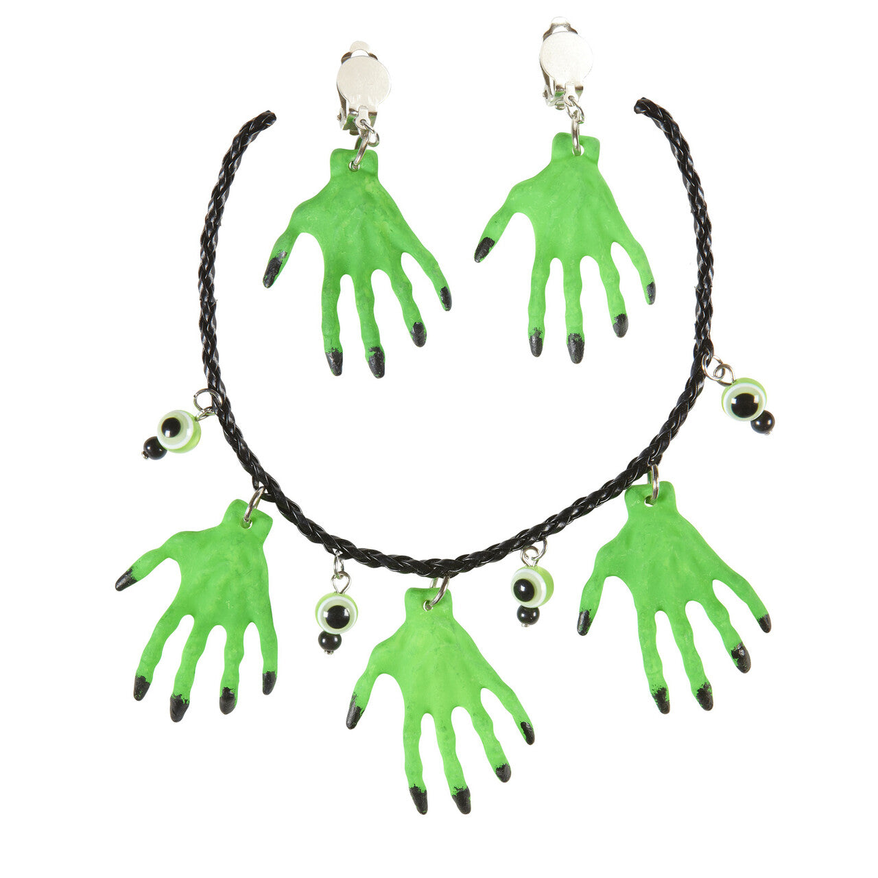 Op deze afbeelding zie je een Accessoires, van het merk Widmann. Halloween Juweel Ketting En Oorbellen Heksenhanden