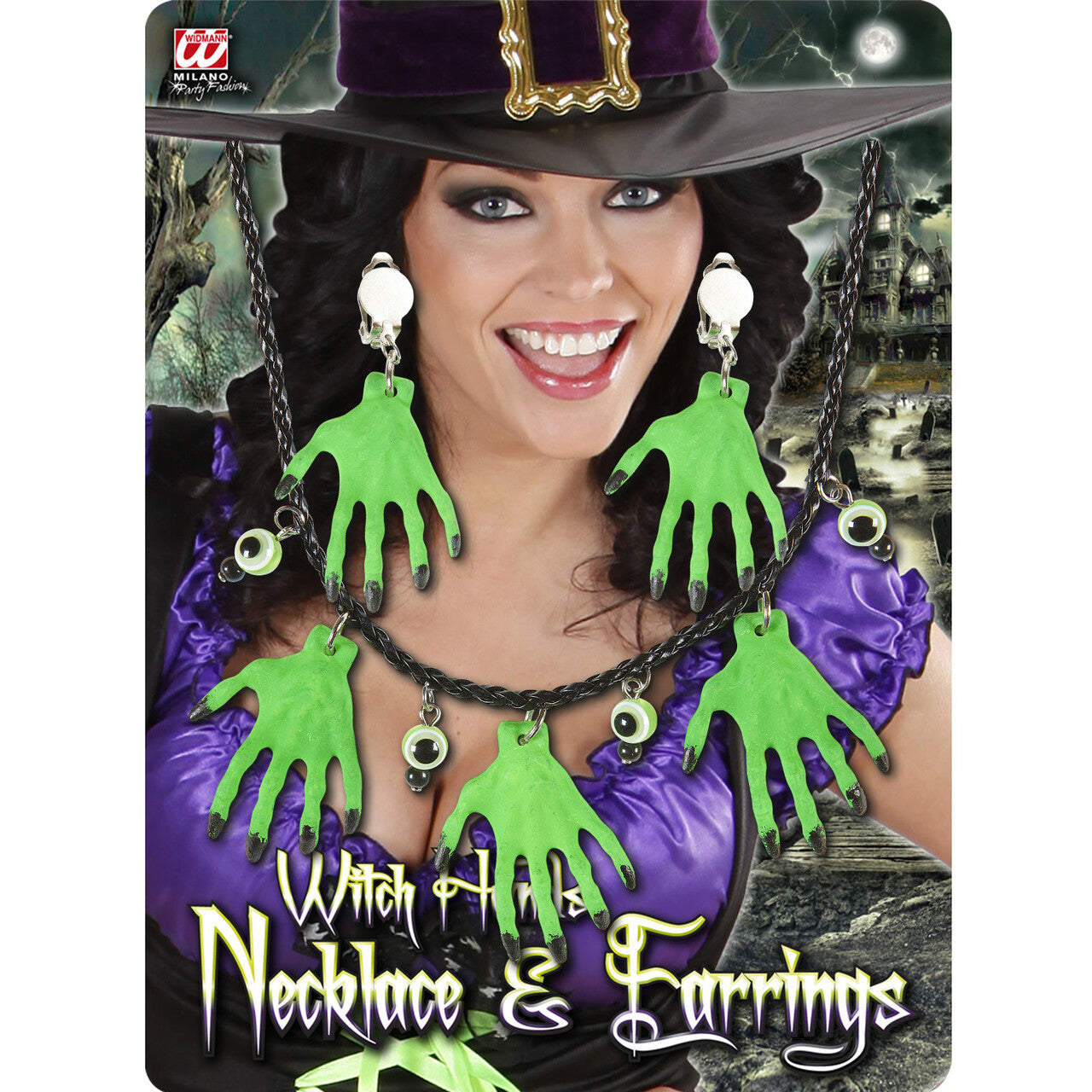 Op deze afbeelding zie je een Accessoires, van het merk Widmann. Halloween Juweel Ketting En Oorbellen Heksenhanden