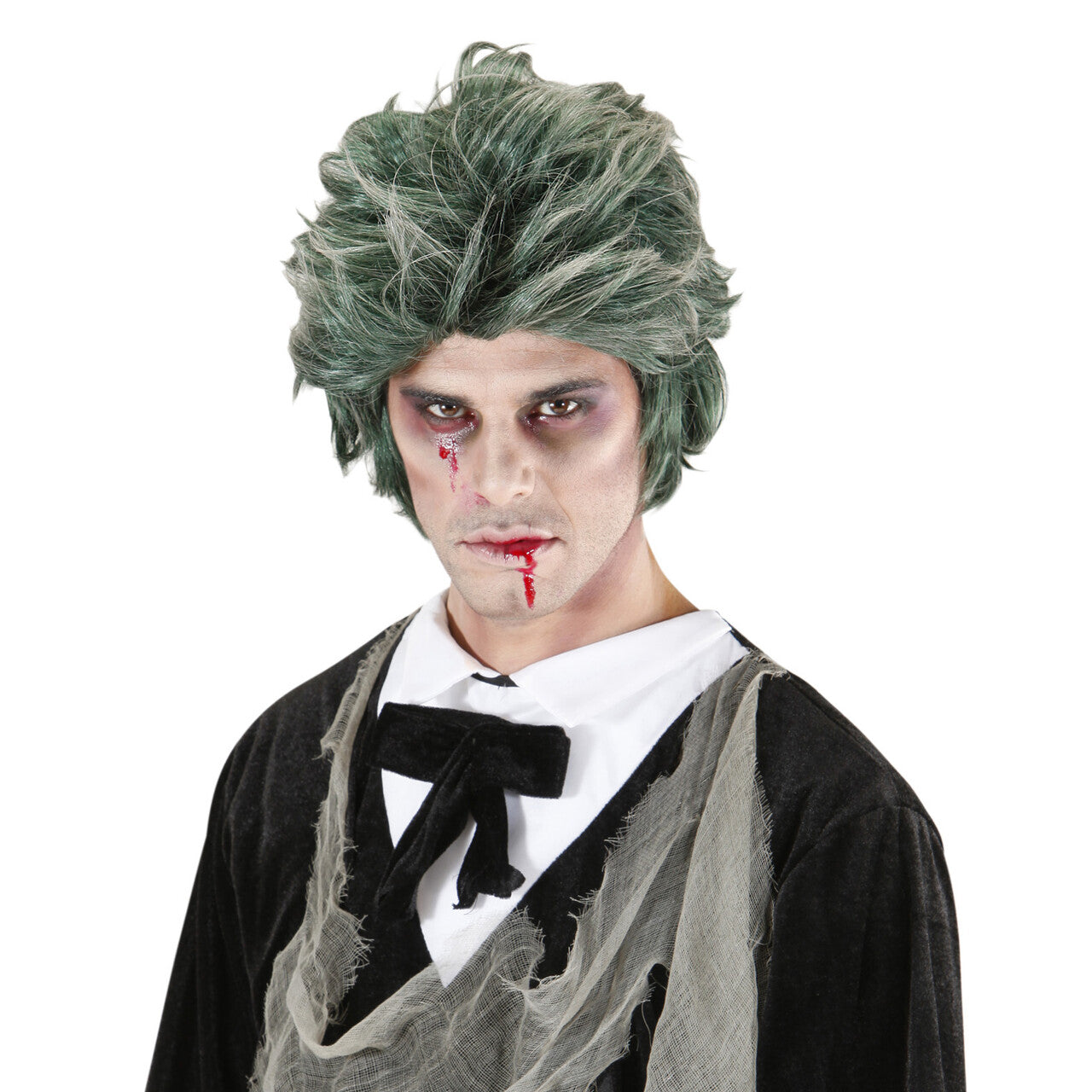 Op deze afbeelding zie je een Accessoires, van het merk Widmann. Pruik, Zombie Man Groen Death Dracula