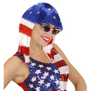 Op deze afbeelding zie je een Accessoires, van het merk Widmann. Stars And Stripes Pruik, Miss USA