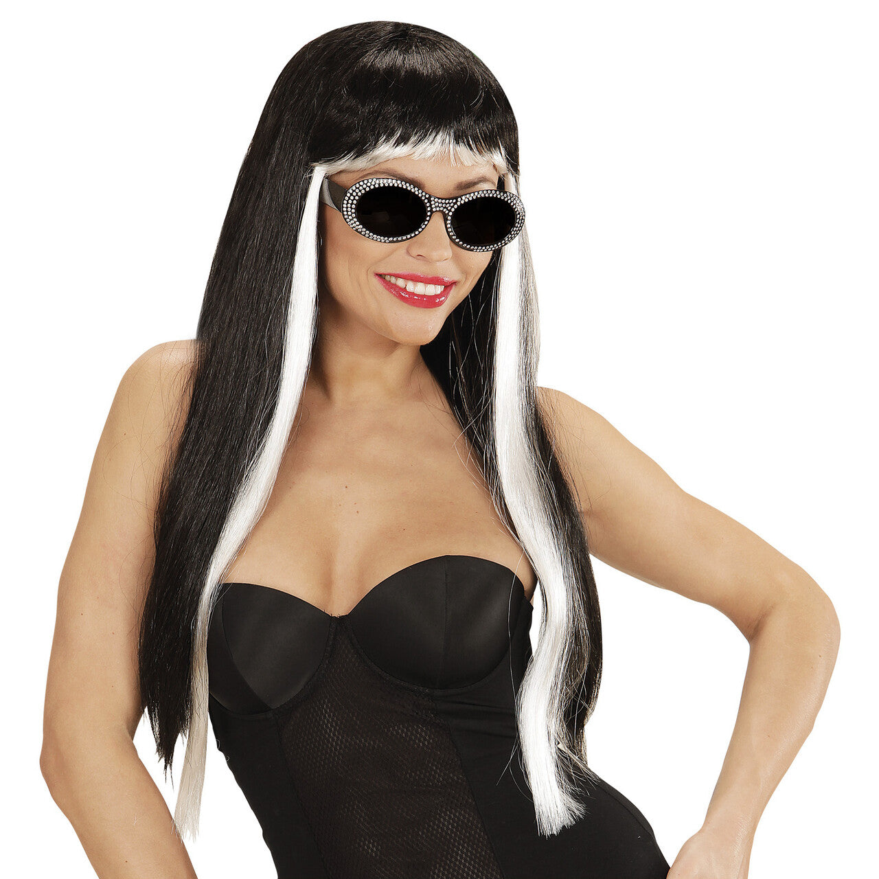 Op deze afbeelding zie je een Accessoires, van het merk Widmann. Halloween Pruik, Glamour Gothic Zwart / Wit