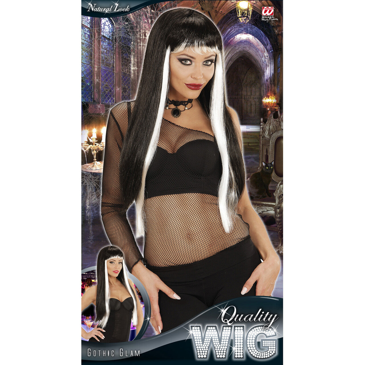 Op deze afbeelding zie je een Accessoires, van het merk Widmann. Halloween Pruik, Glamour Gothic Zwart / Wit