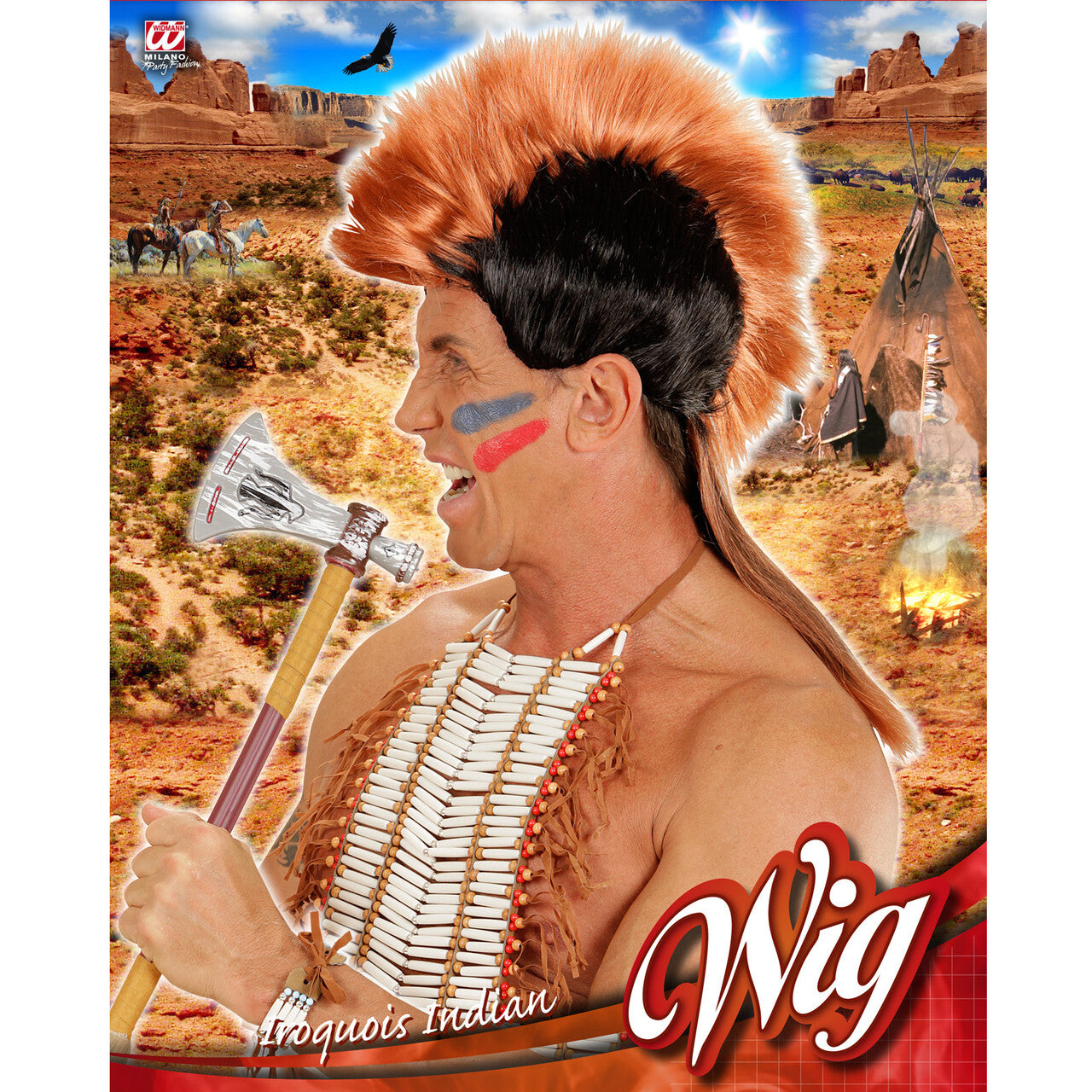 Op deze afbeelding zie je een Accessoires, van het merk Widmann. Mohawk Pruik, Indiaan Hanekam