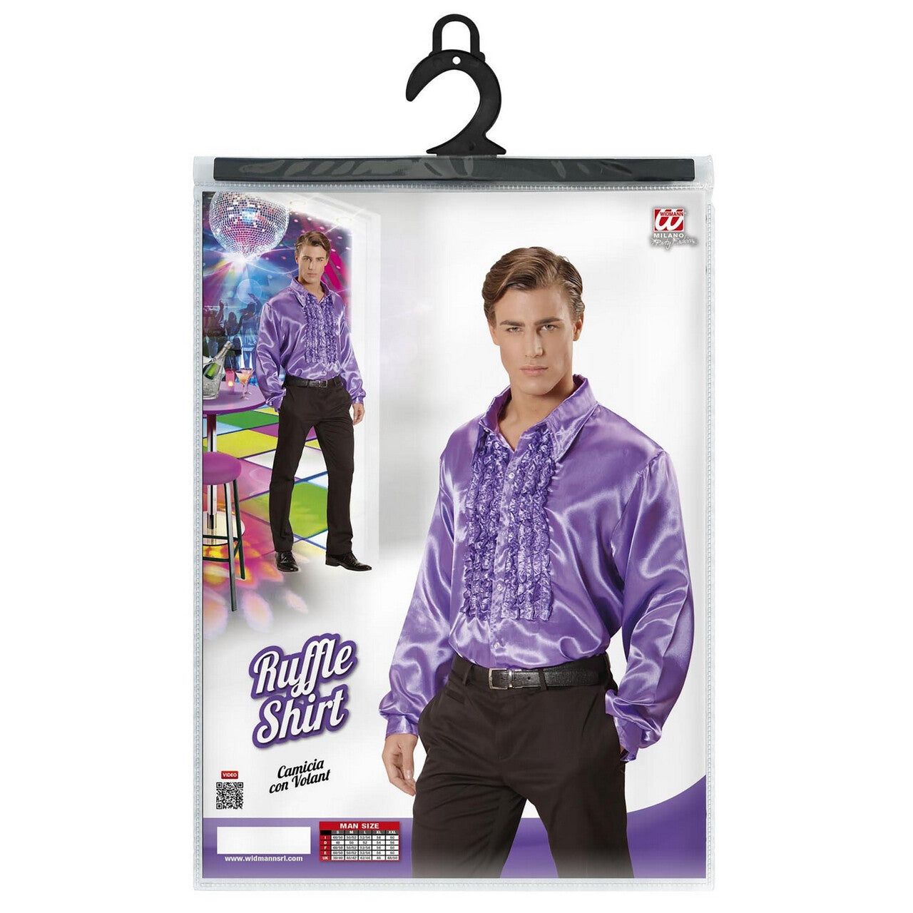 Op deze afbeelding zie je een Kostuums, van het merk Widmann. Lekker Foute Blouse Met Ruches Paars Man
