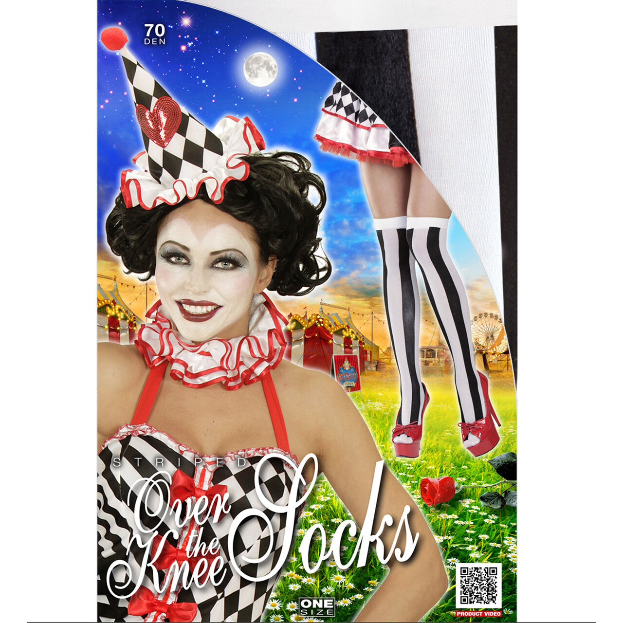 Op deze afbeelding zie je een Accessoires, van het merk Widmann. Jester Kniekousen Verticale Strepen Wit / Zwart