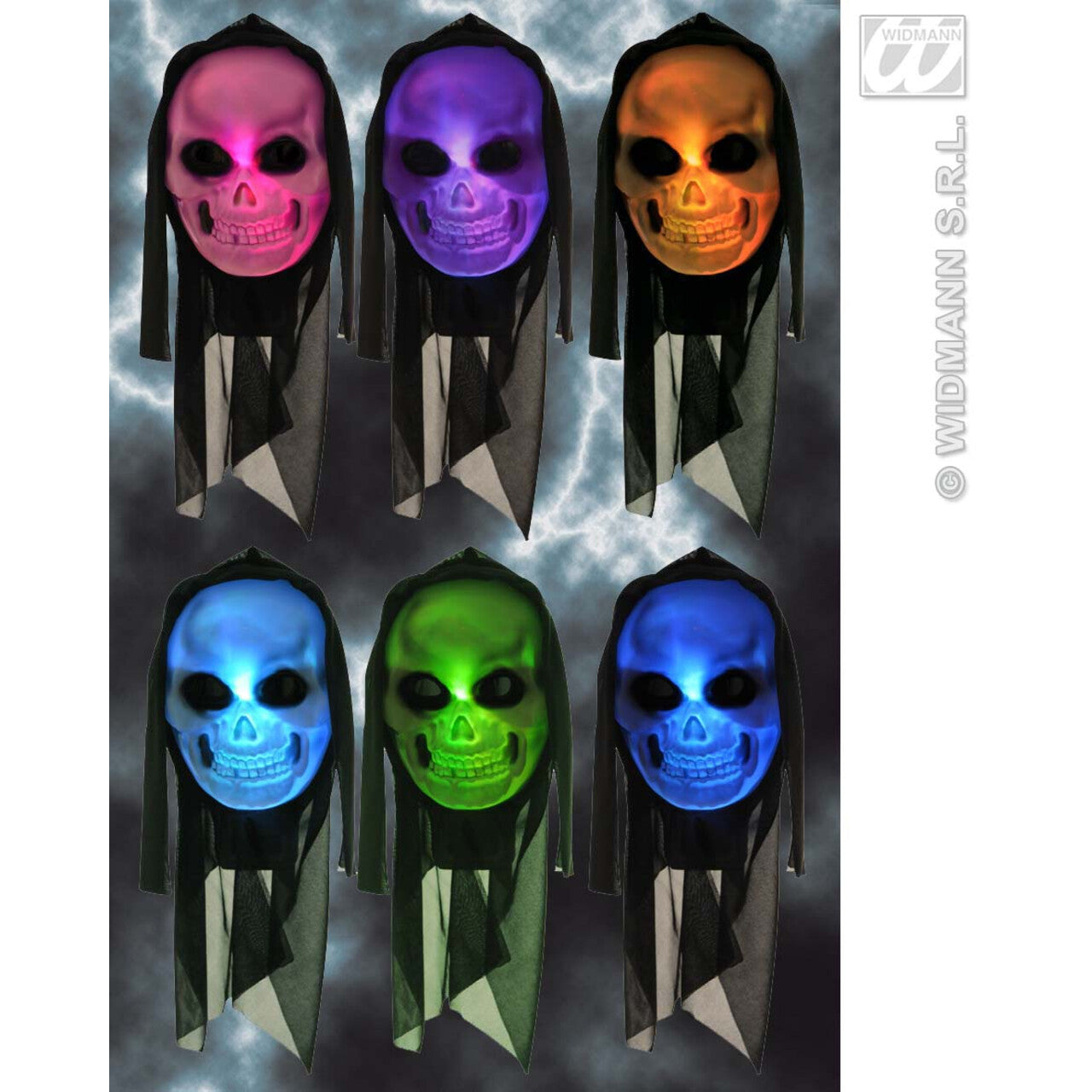 Op deze afbeelding zie je een Accessoires, van het merk Widmann. Masker Schedel Meerkleurig Lichtgevend