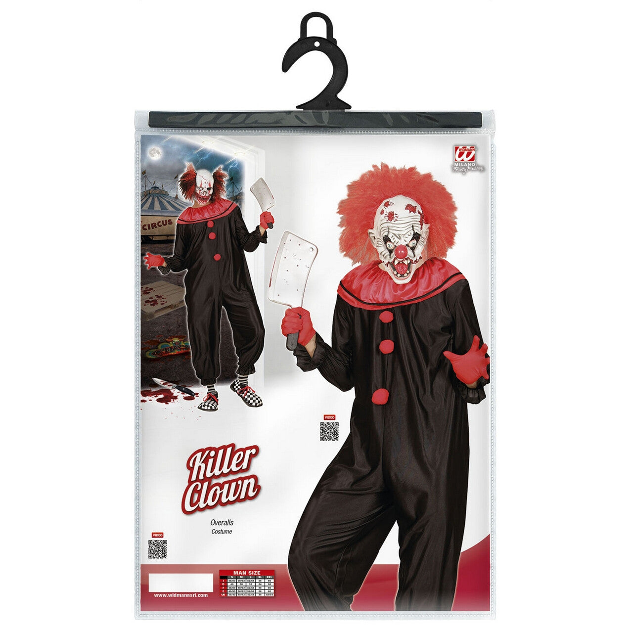 Op deze afbeelding zie je een Kostuums, van het merk Widmann. Zwart Rood Horror Killer Clown Man Kostuum
