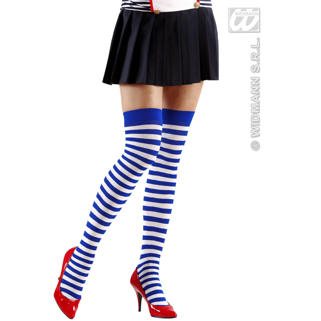 Op deze afbeelding zie je een Accessoires, van het merk Widmann. Kniekousen Wit / Blauw Gestreept