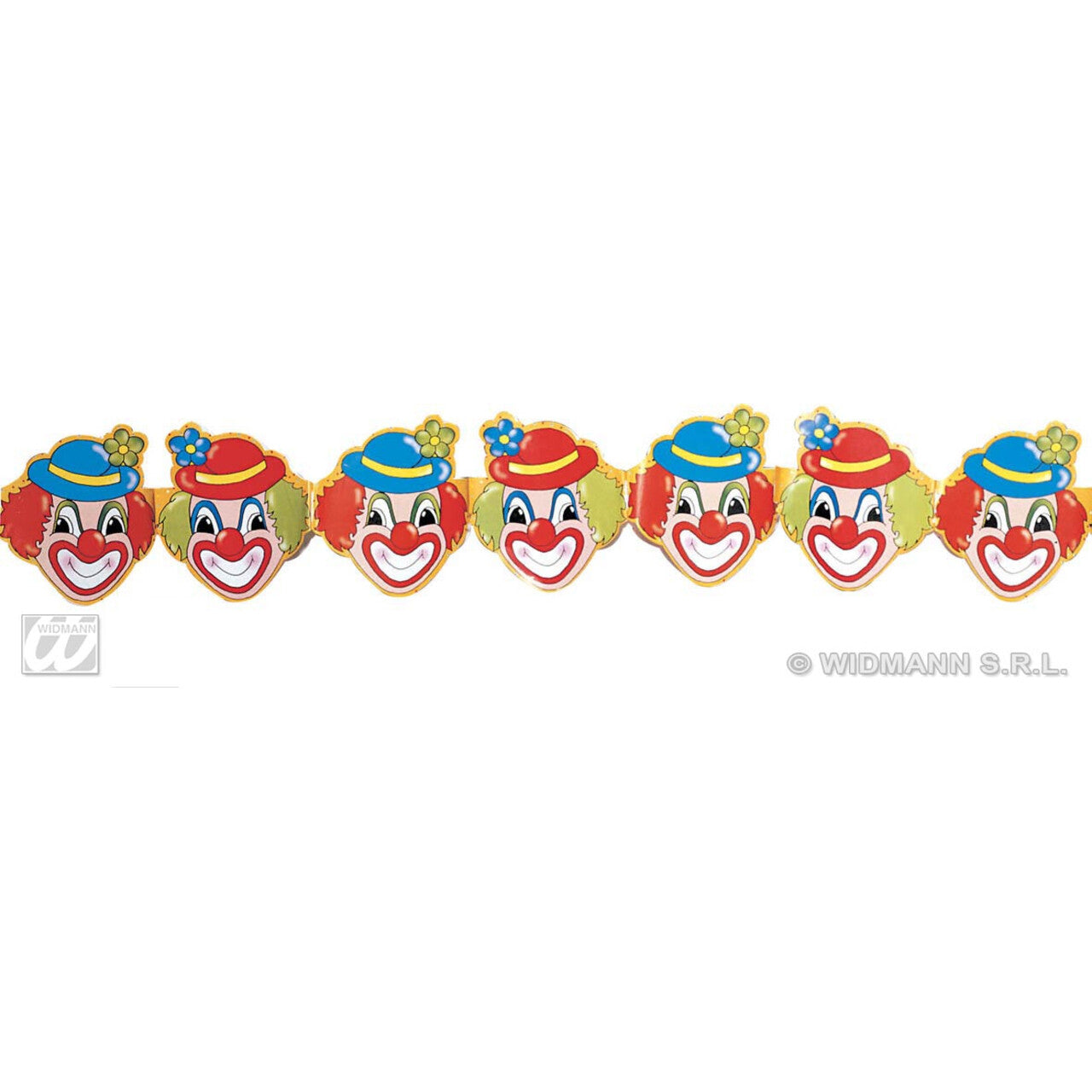 Op deze afbeelding zie je een Decoratie, van het merk Widmann. Papieren Slinger Clowns, 3 Meter