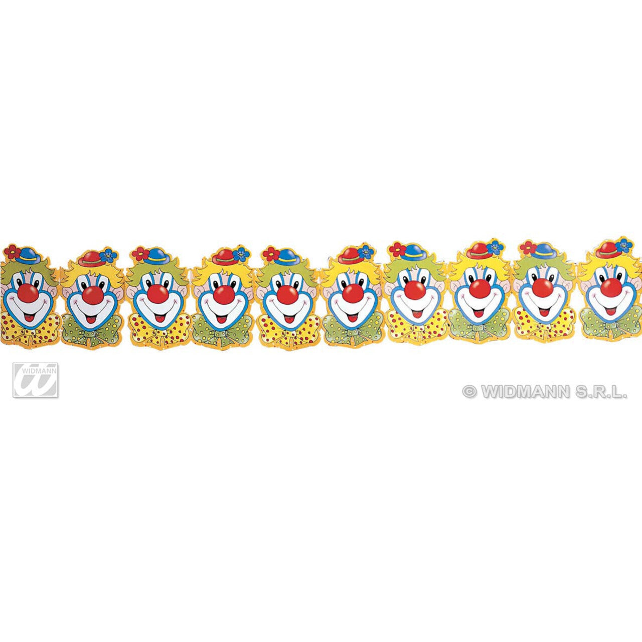 Op deze afbeelding zie je een Decoratie, van het merk Widmann. Papieren Slinger Clowns, 3 Meter