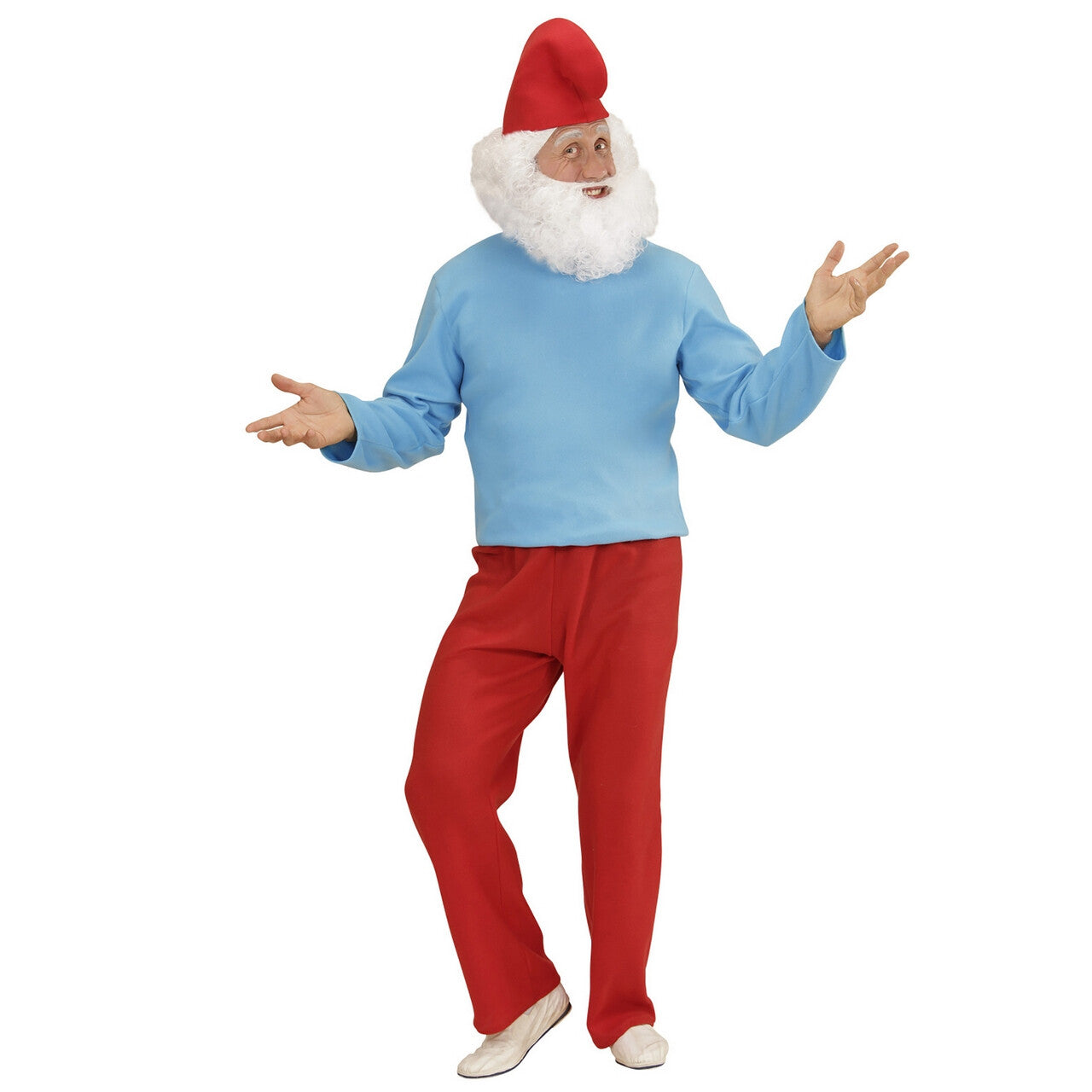 Op deze afbeelding zie je een Kostuums, van het merk Widmann. Hoofd Kabouter Grote Smurf Man Kostuum