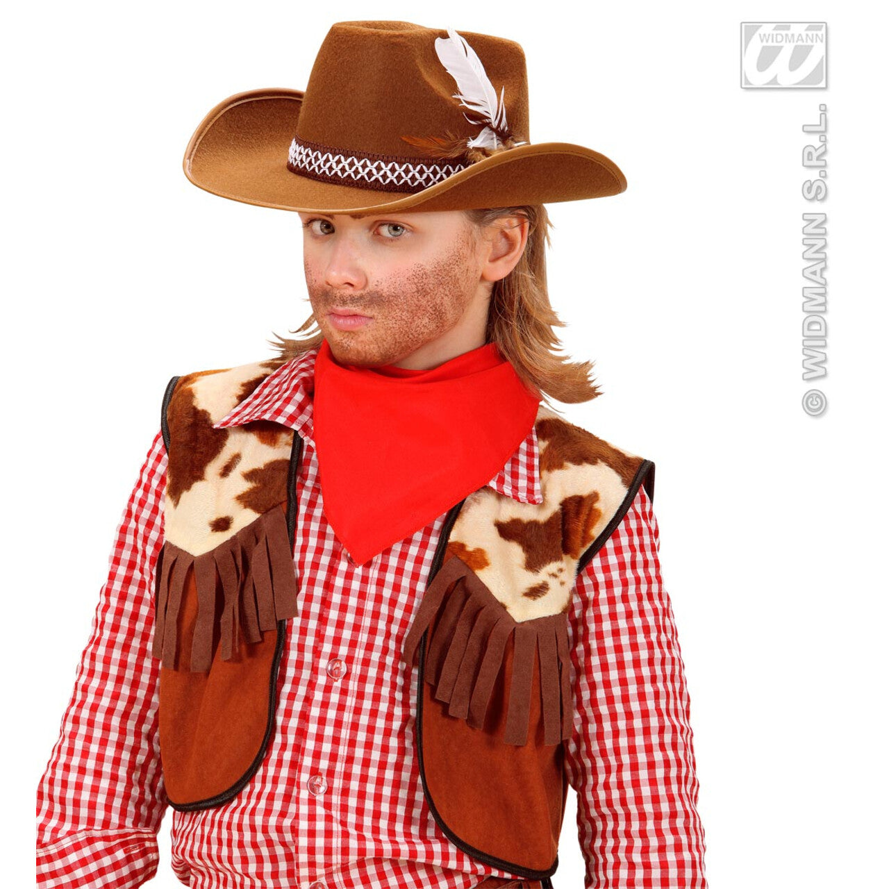 Op deze afbeelding zie je een Accessoires, van het merk Widmann. Cowboyhoed Bruin Met Veren, Kind