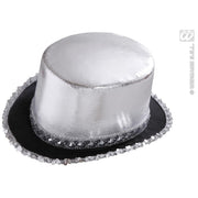 Op deze afbeelding zie je een Accessoires, van het merk Widmann. Hoge Hoed Zilver Met Pailletten Beslag