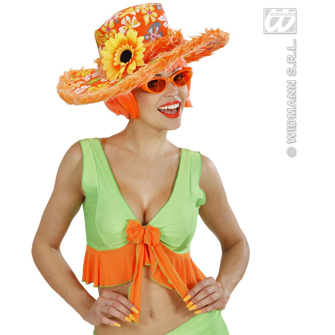 Op deze afbeelding zie je een Accessoires, van het merk Widmann. Hoed Ibiza Met Zonnebloem, Oranje