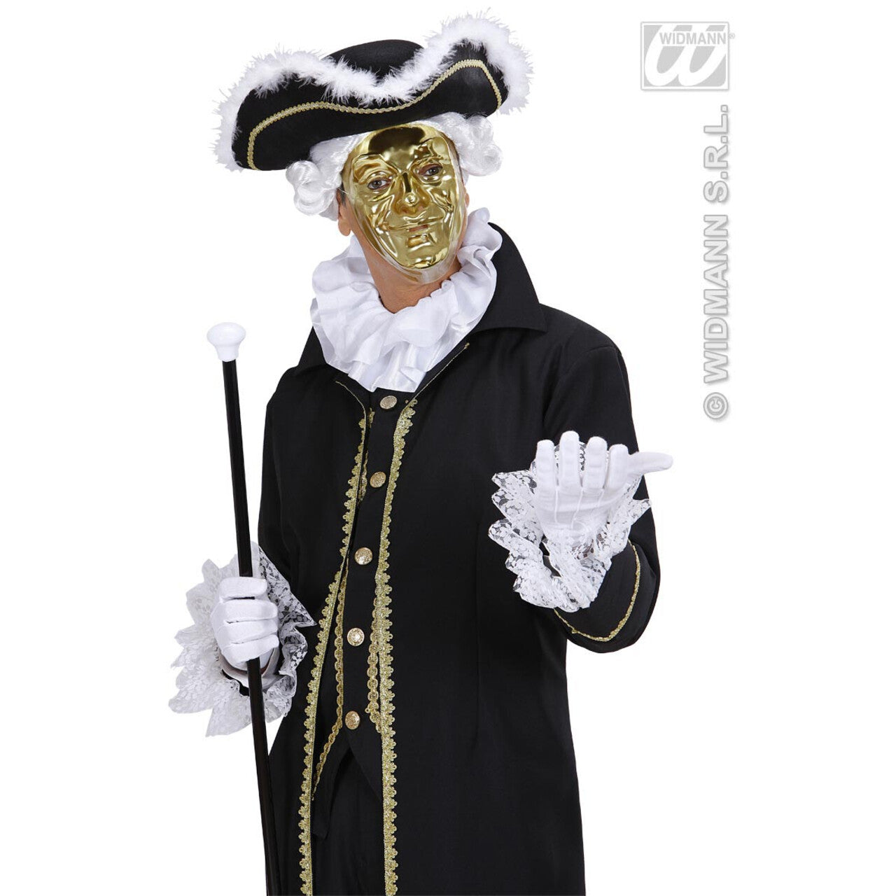 Op deze afbeelding zie je een Accessoires, van het merk Widmann. Plastic Masker Goud