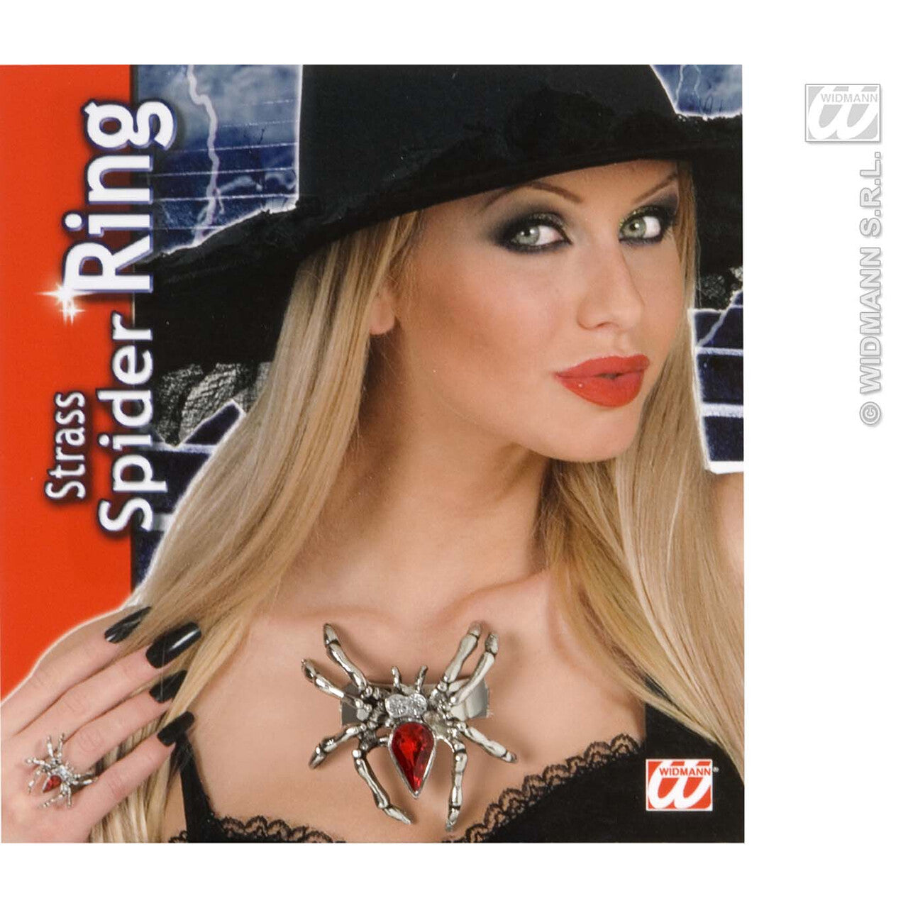 Op deze afbeelding zie je een Accessoires, van het merk Widmann. Ring Met Spin En Rode Steen