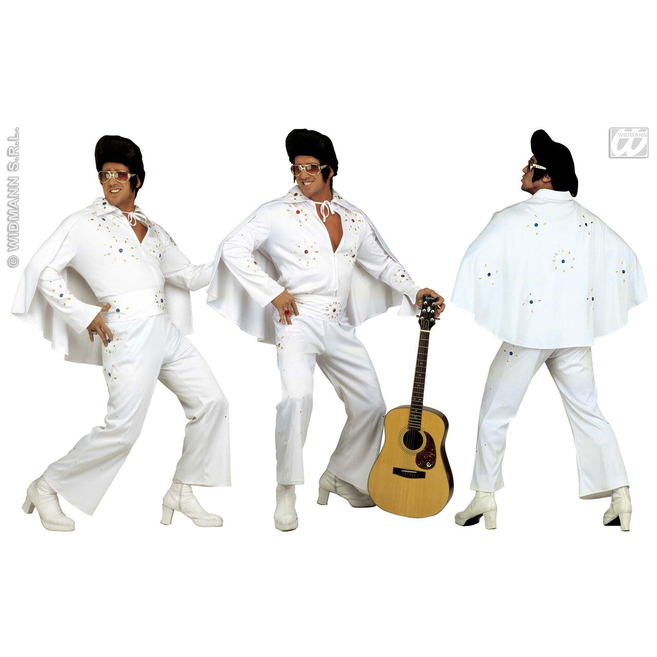 Op deze afbeelding zie je een Kostuums, van het merk Widmann. King Of Rock, Zeer Luxe Uitvoering White Elvis Kostuum Man