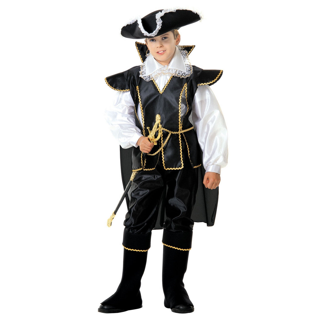 Op deze afbeelding zie je een Kostuums, van het merk Widmann. Zwarte Kapitein Musketier Van De Koning Kostuum Jongen