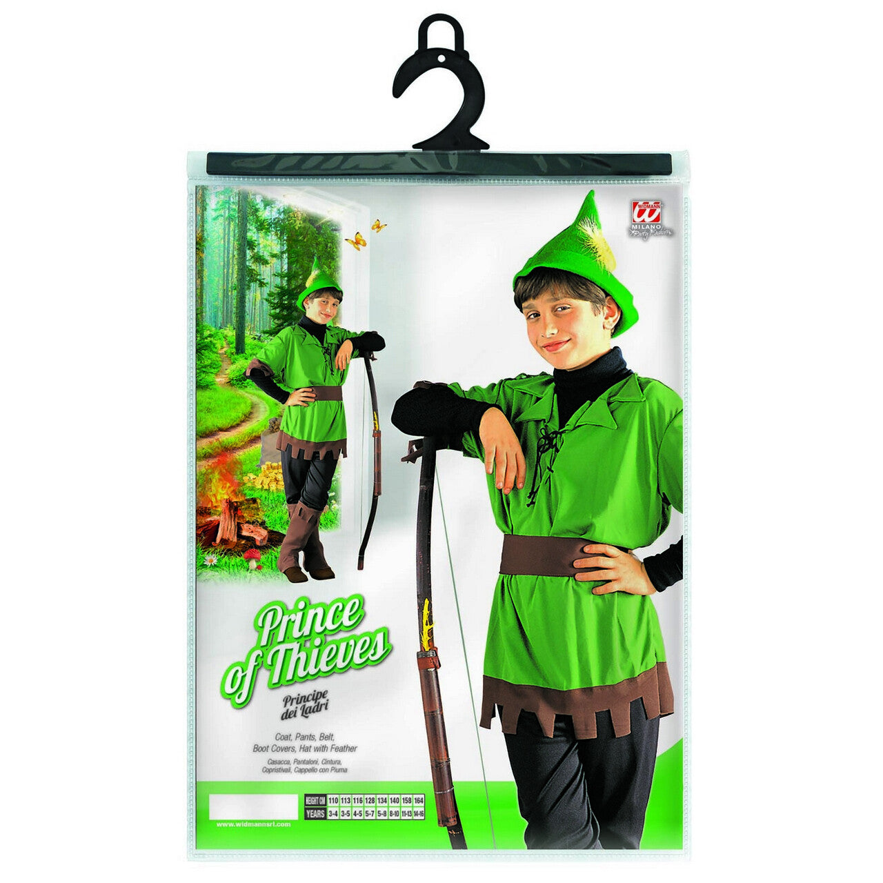 Op deze afbeelding zie je een Kostuums, van het merk Widmann. Oorspronkelijk Robin Hood Kind Kostuum Jongen