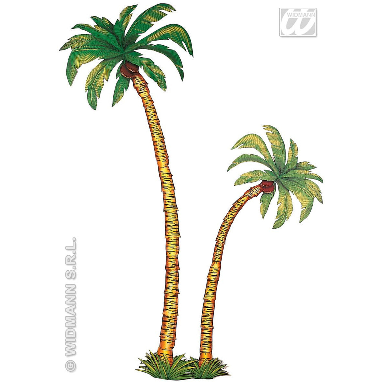 Op deze afbeelding zie je een Decoratie, van het merk Widmann. 2 Palmbomen 1x180cm, 1x116cm