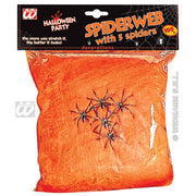 Op deze afbeelding zie je een Decoratie, van het merk Widmann. Spinnenweb Rood, 100gram Met 5 Spinnen
